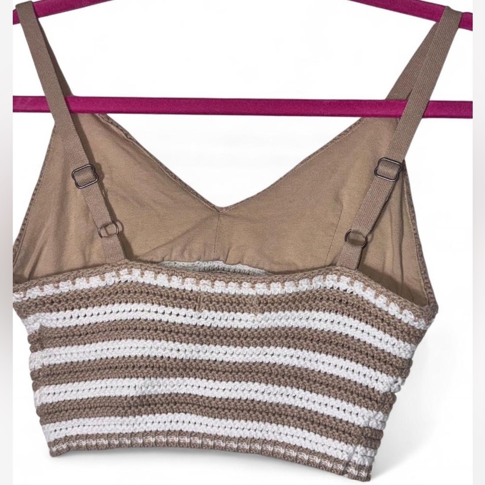 Hollister Cream and Brown Striped Crop top - Picture 3 of 3